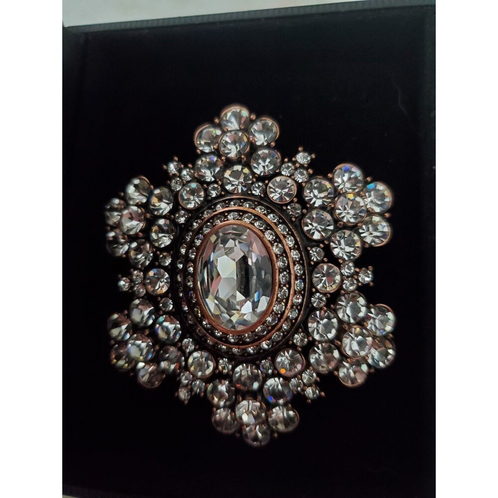 Joan Rivers Huge Vintage 1990 Rhinestone Layered Brooch Pin - Pristine